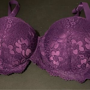 Kiss and Tell Elegant Lace Full-Coverage Bra in Rich Purple NWOT
